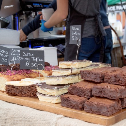 A photo of delicious cakes you can find in one of many Farnham cafes which make Brigghtwells Yard a great place to live.